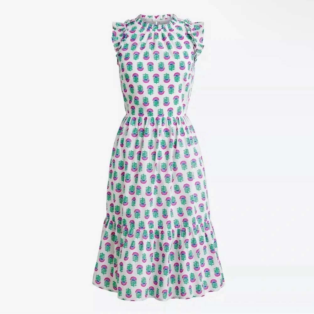 J. Crew Factory NEW Pink & Green Floral Block Print Sleeveless Dress SZ 10 - Picture 6 of 10